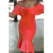 Lovely Sexy Bateau Neck Rose Decorative Falbala De