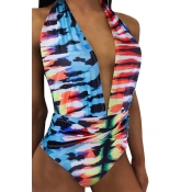 Lovely Sexy Halter Neck Printed Polyester One-piec