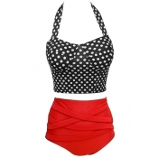 Lovely Fashion Dot Printed Red Polyester Two-piece