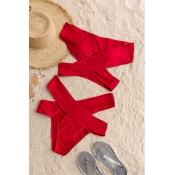 Lovely Sexy Cut-out Red Polyester Two-piece Swimwe