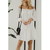 Lovely Fashion Bateau Neck Falbala Design White Co