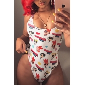 Lovely Fashion U Neck Printing White Polyester One