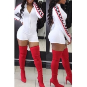 Lovely Fashion Mandarin Collar Plaids Printed Whit