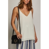 Lovely Casual V Neck White Rayon Tank Top