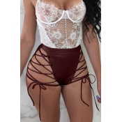 Lovely Chic High Elastic Waist Lace-up Wine Red PU