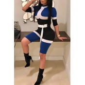 Lovely Trendy Round Neck Patchwork Blue Healthy Fa