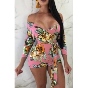 Lovely Sexy V Neck Printing Khaki Cotton Blends On