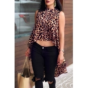 Lovely Leisure Round Neck Leopard Printed Brown Po