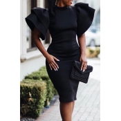 Lovely Trendy Turtleneck Flared Sleeves Black Cott