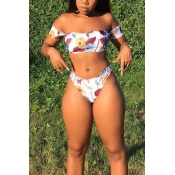 Lovely Fashion Bateau Neck Floral Printed White Po