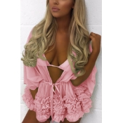 Lovely Pretty V Neck Batwing Sleeves Pleated Ruche