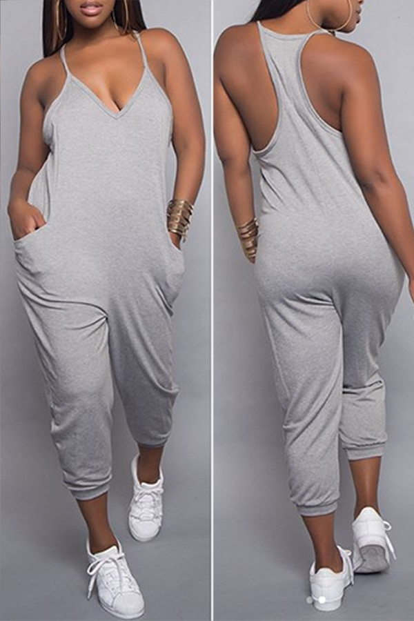 LW Euramerican Dew Shoulder Grey One-piece Jumpsuit