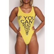 Lovely Euramerican Letter Printed Yellow Polyester