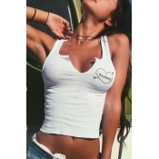 Lovely Casual V Neck Embroidered White Cotton Tank