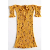 Lovely Euramerican Printed Yellow Cotton Mini Dres