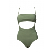 Lovely Sexy Hollow-out Army Green Two-piece Swimwe