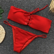 Lovely Red Lace-up Two-piece Swimwear