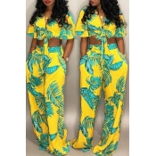 Lovely Euramerican Printed Yellow Two-piece Pants 