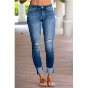 Lovely Denim Fashion Solid Mid Zipper Fly Jeans