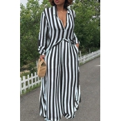LovelyTrendy Striped Black Two-piece Pants Set