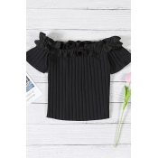 Lovely Contracted Style Dew Shoulder Black T-shirt