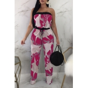 Lovely Euramerican Strapless Printed Rose Red One-