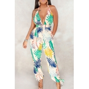 Lovely Casual Floral Printed White One-piece Jumps