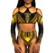 Lovely Euramerican Totem Printed Black Two-piece S