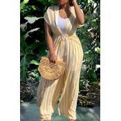 Lovely Casual Striped Loose Yellow Two-piece Pants