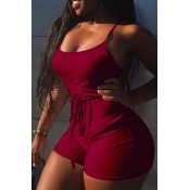 Lovely Sexy Backless Hollow-out Wine Red One-piece