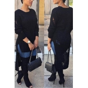 Lovely Casual Asymmetrica Black Cotton Sweaters