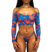 Lovely Fashion Dew Shoulder Multicolor Two-piece S