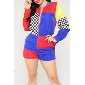 Lovely Trendy Patchwork Blue One-piece Rompers