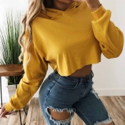 Lovely Casual Expose Navel Short Yellow Hoodies