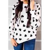 Lovely Round Neck Heart-shaped Printed Black T-shi
