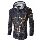 Lovely Casual Animal Printed Black Cotton Hoodies(