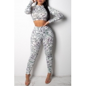 Lovely Casual Printed Skinny Multicolor Two-piece 