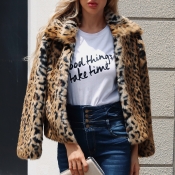 Lovely Casual Long Sleeves Leopard Printed Faux Fu