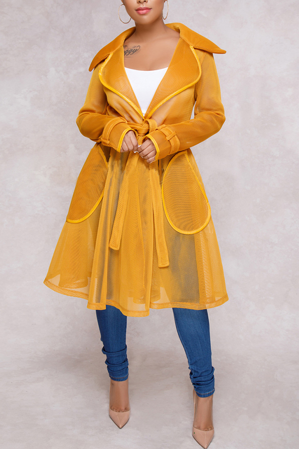 Lovely Vogue See-through Long Yellow Trench Coats