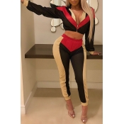 Lovely Sportswear Hooded Collar Patchwork Black Tw