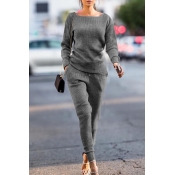Lovely Trendy Pockets Grey Blending Two-piece Pant