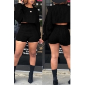 Lovely Trendy Puffed Sleeves Black Two-piece Skirt