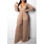 Lovely Casual Lace-up Loose Gold One-piece Jumpsui