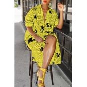 Lovely Fashion Printed Yellow Blending Knee Length