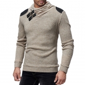 Lovely Casual Pullover Patchwork Khaki Sweaters