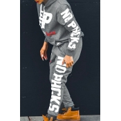 Lovely Casual Hooded Collar Letters Printed Grey K