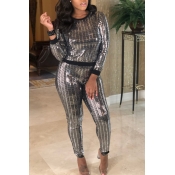 Lovely Casual Sequined Design Black Two-piece Pant