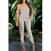 Lovely Casual Dew Shoulder Grey One-piece Jumpsuit