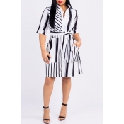 Lovely Trendy Striped White Knee Length Dress