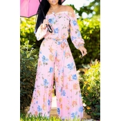 Lovely Casual Floral Printed Loose Pink Cotton One